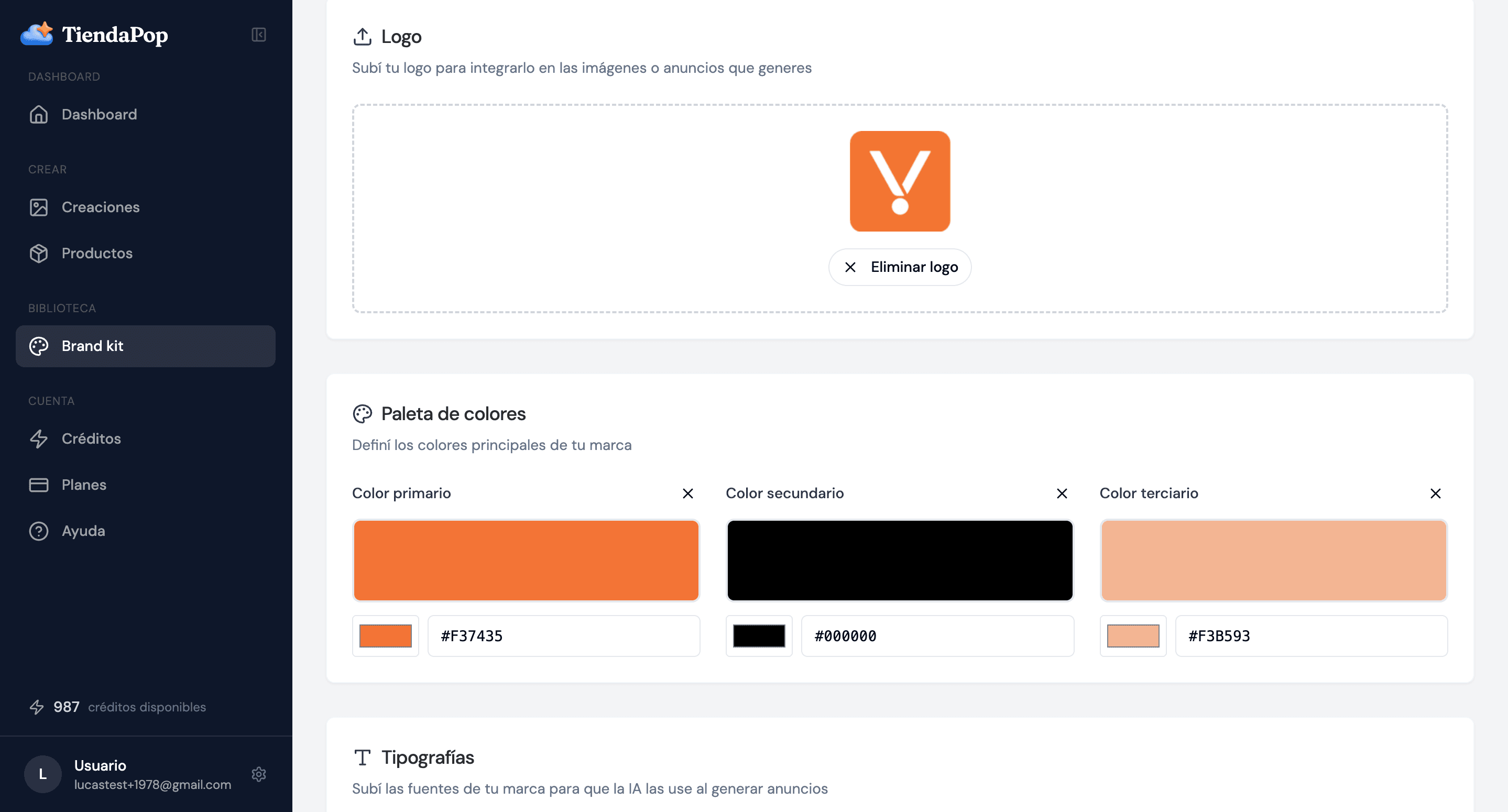 Selecting scanned elements in TiendaPop Brand Kit