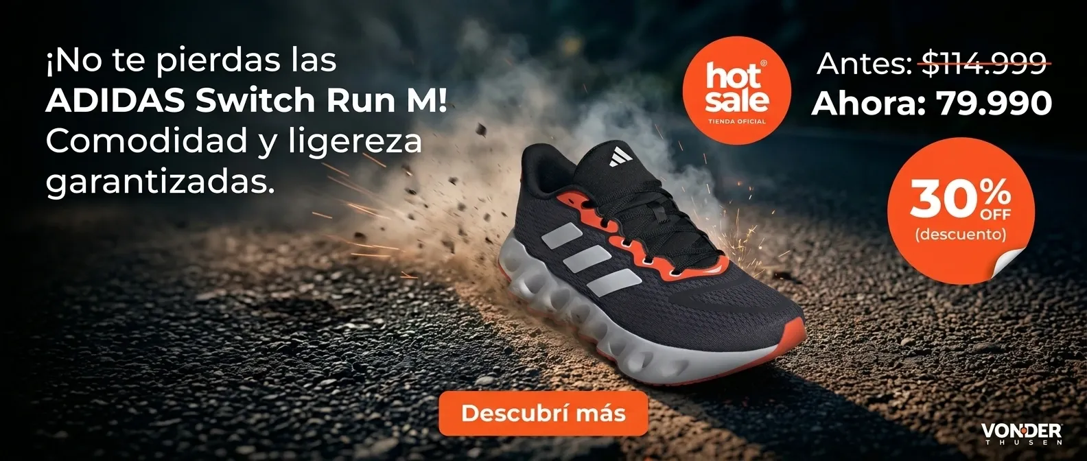 Horizontal banner for Hot Sale generated with TiendaPop — Adidas sneaker with crossed-out price and event logo