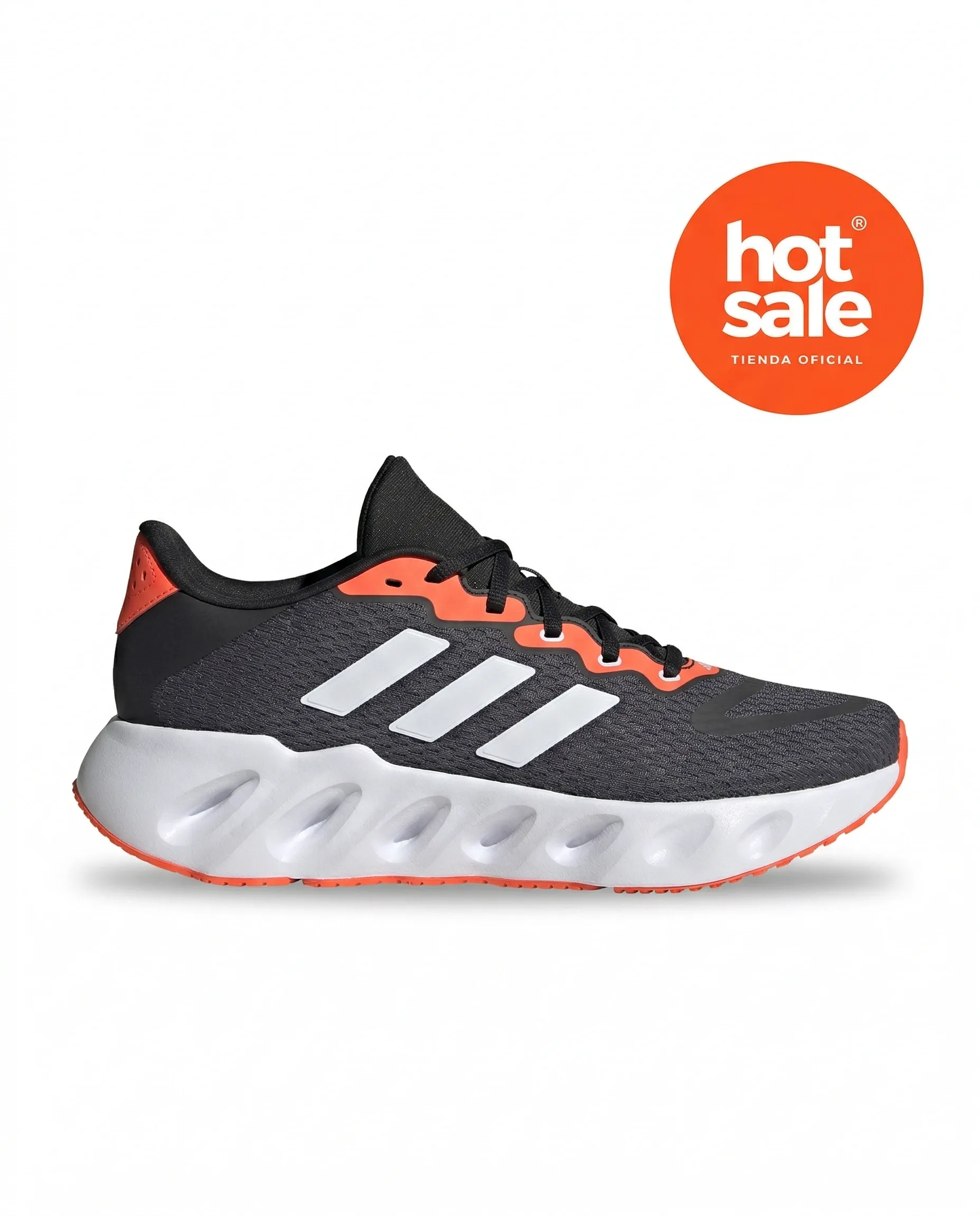 White background product photo generated with TiendaPop — Adidas sneaker studio style with Hot Sale badge